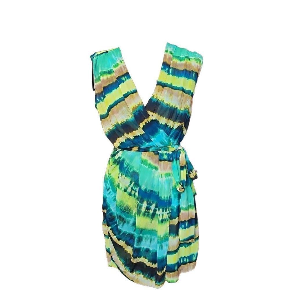 Xoxo Ladies Size Large Blue Green V-Neck Wrap Top Dress